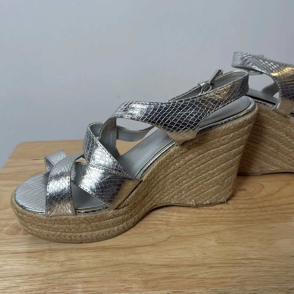 Cato Metallic Silver Snakeskin Wedges size 8.5